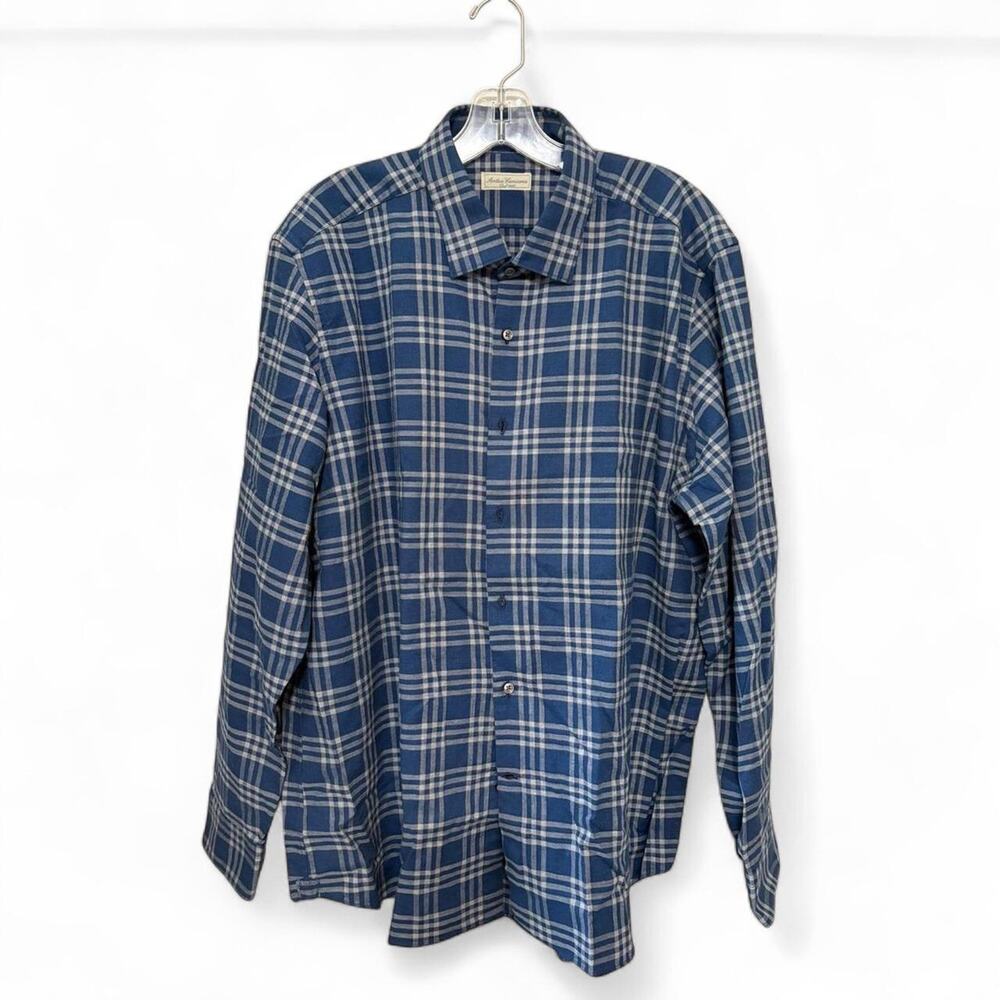 ANTICA CAMICERIA Blue Plaid Button-Up Shirt XXL